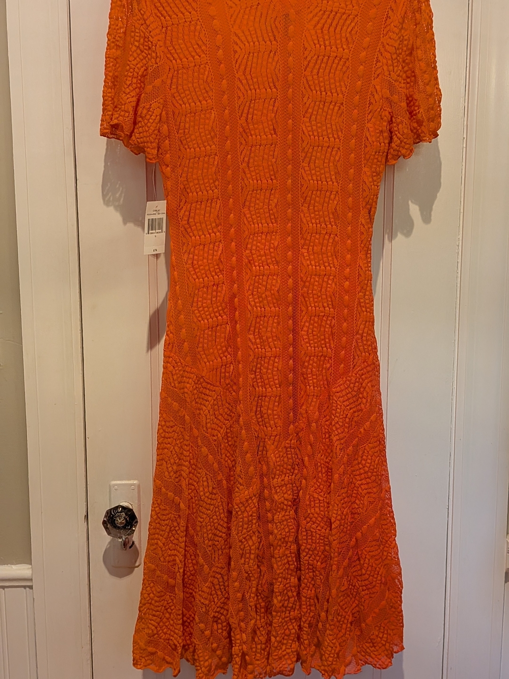 NWT Rabbit Rabbit Rabbit Bright Coral Lace Midi Dress - Picture 6 of 7